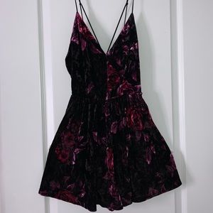 Velvet Black, Purple, and Pink Rose Romper